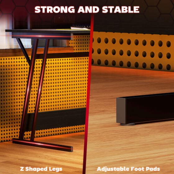 HOMCOM LED Gaming Desk, with Power Socket and Monitor Stand, 100 x 60 cm, Black